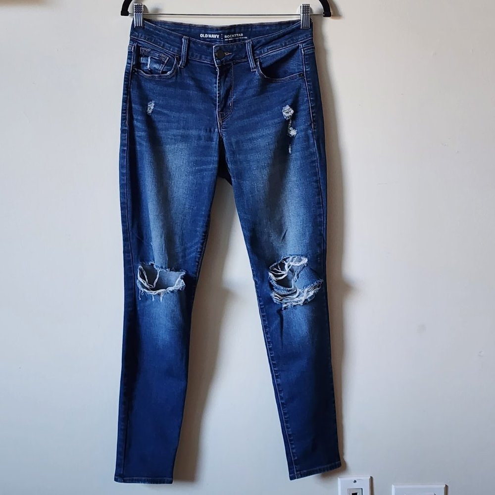 Old Navy Rockstar Distressed  Mid Rise Full Length Skinny Jeans